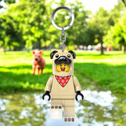 LEGO Minifigures Large 3 Inch Tall Figure Keychain Light - Pug Costume Guy (KE213H), White, White