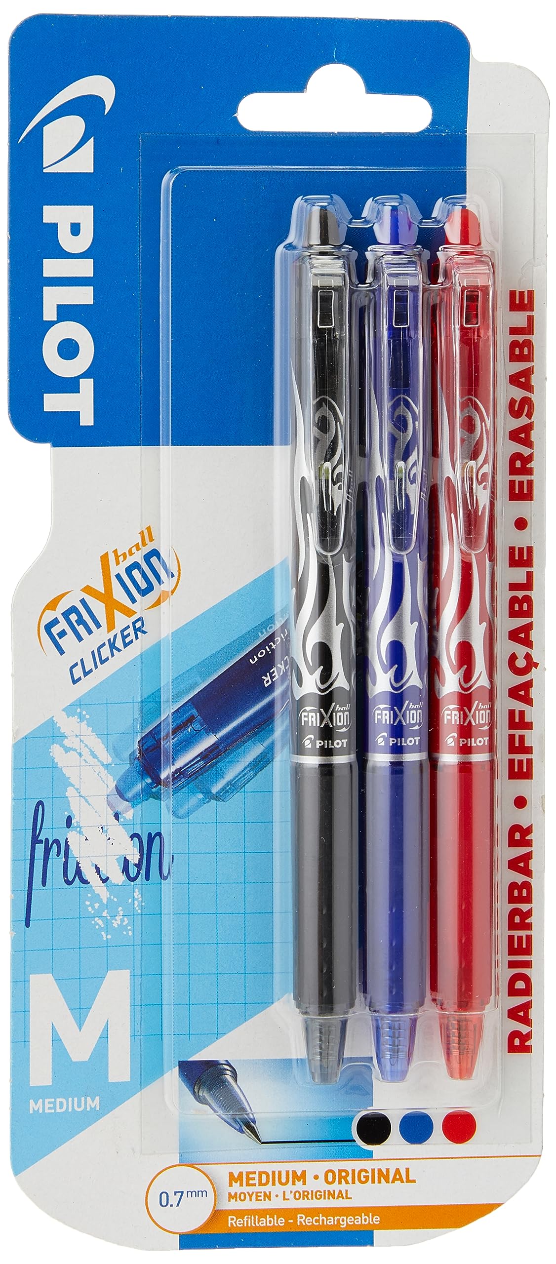 Pilot - Frixion Clicker 0.7 – Assorted Colors (Pack Of 3)
