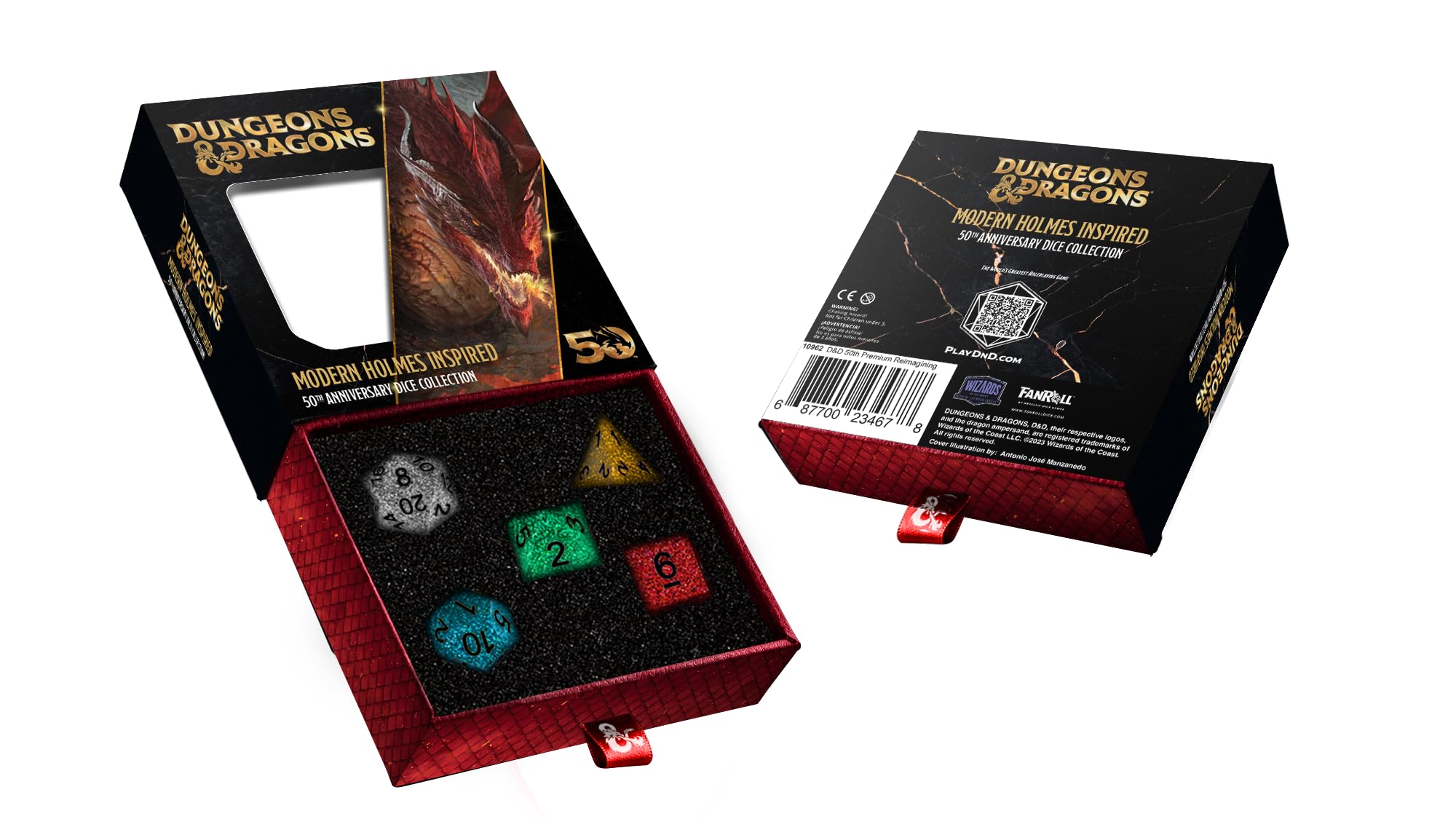 FanRoll D&D Modern Holmes Inspired, 50th Anniversary Commemorative Dice Set