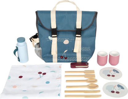 Small foot Zaino da picnic "tasty" in legno, set da gioco per picnic con numerosi accessori, zaino per bambini dai 3 anni, 12539