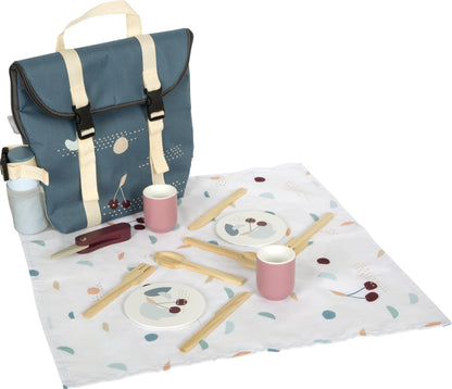 Small foot Zaino da picnic "tasty" in legno, set da gioco per picnic con numerosi accessori, zaino per bambini dai 3 anni, 12539