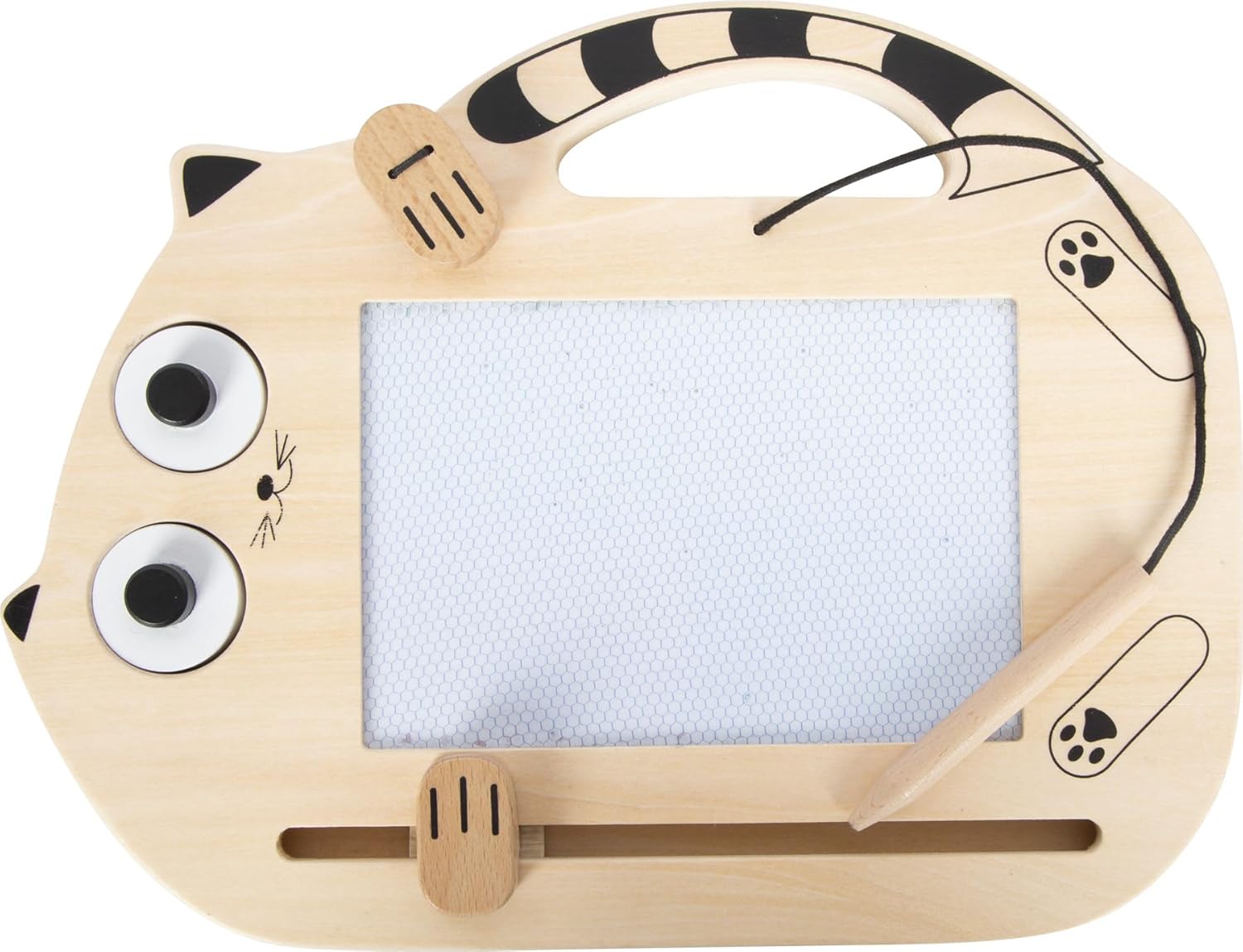 small foot magneetbord "Kat" van hout, tekenbord met pen en stempels, draagbaar bord, voor kinderen vanaf 2 jaar, 12604