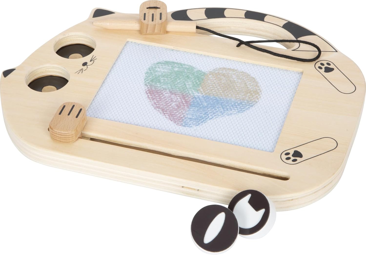 small foot magneetbord "Kat" van hout, tekenbord met pen en stempels, draagbaar bord, voor kinderen vanaf 2 jaar, 12604