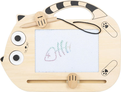 small foot magneetbord "Kat" van hout, tekenbord met pen en stempels, draagbaar bord, voor kinderen vanaf 2 jaar, 12604