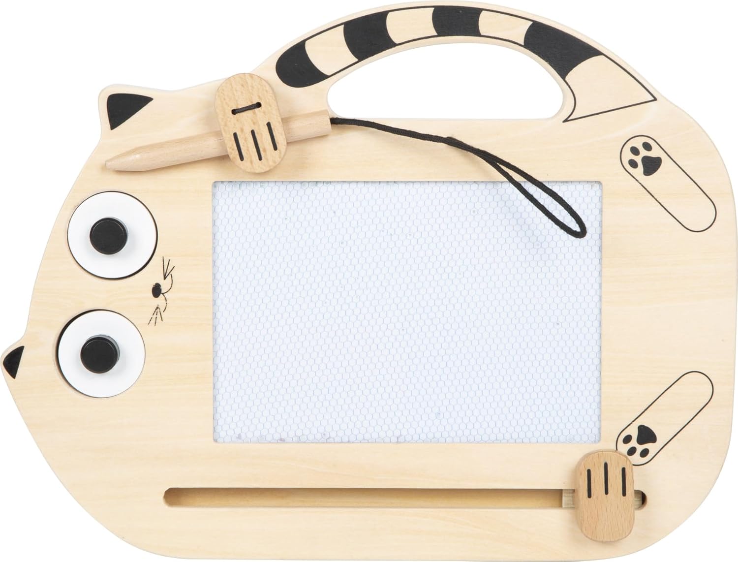 small foot magneetbord "Kat" van hout, tekenbord met pen en stempels, draagbaar bord, voor kinderen vanaf 2 jaar, 12604