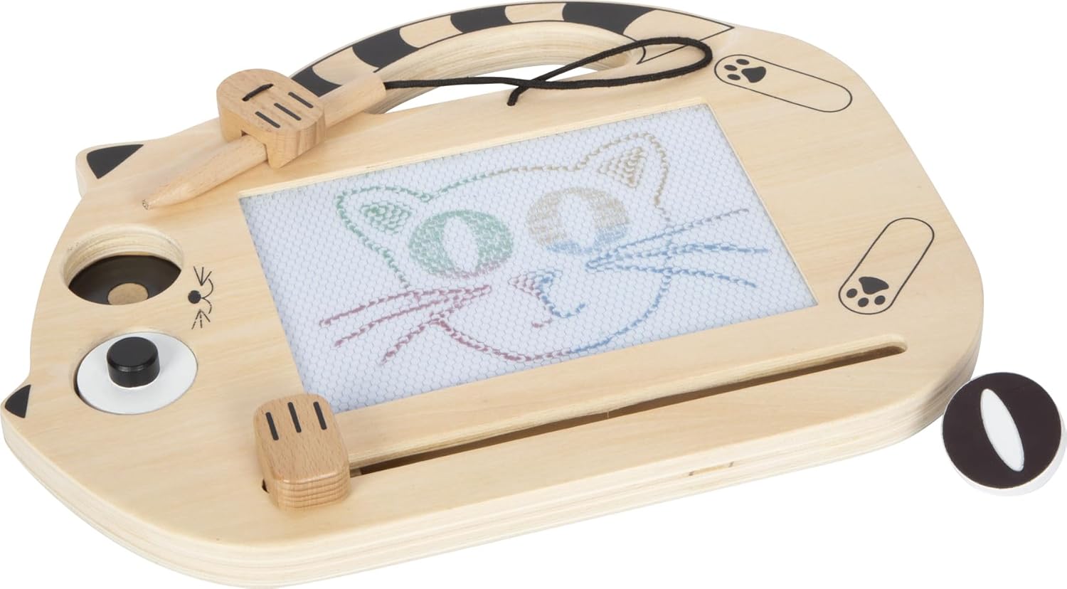 small foot magneetbord "Kat" van hout, tekenbord met pen en stempels, draagbaar bord, voor kinderen vanaf 2 jaar, 12604