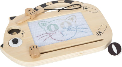 small foot magneetbord "Kat" van hout, tekenbord met pen en stempels, draagbaar bord, voor kinderen vanaf 2 jaar, 12604