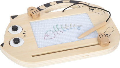 small foot magneetbord "Kat" van hout, tekenbord met pen en stempels, draagbaar bord, voor kinderen vanaf 2 jaar, 12604