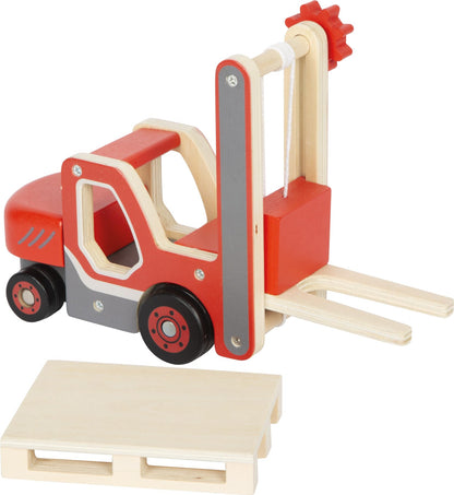 small foot vorkheftruck met pallet van hout, met beweegbare vork en kabellier, speelvoertuig voor kinderen vanaf 2 jaar, 12636