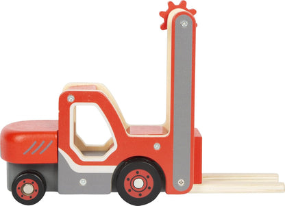 small foot vorkheftruck met pallet van hout, met beweegbare vork en kabellier, speelvoertuig voor kinderen vanaf 2 jaar, 12636