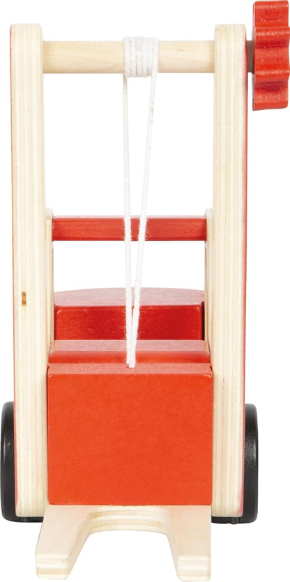 small foot vorkheftruck met pallet van hout, met beweegbare vork en kabellier, speelvoertuig voor kinderen vanaf 2 jaar, 12636