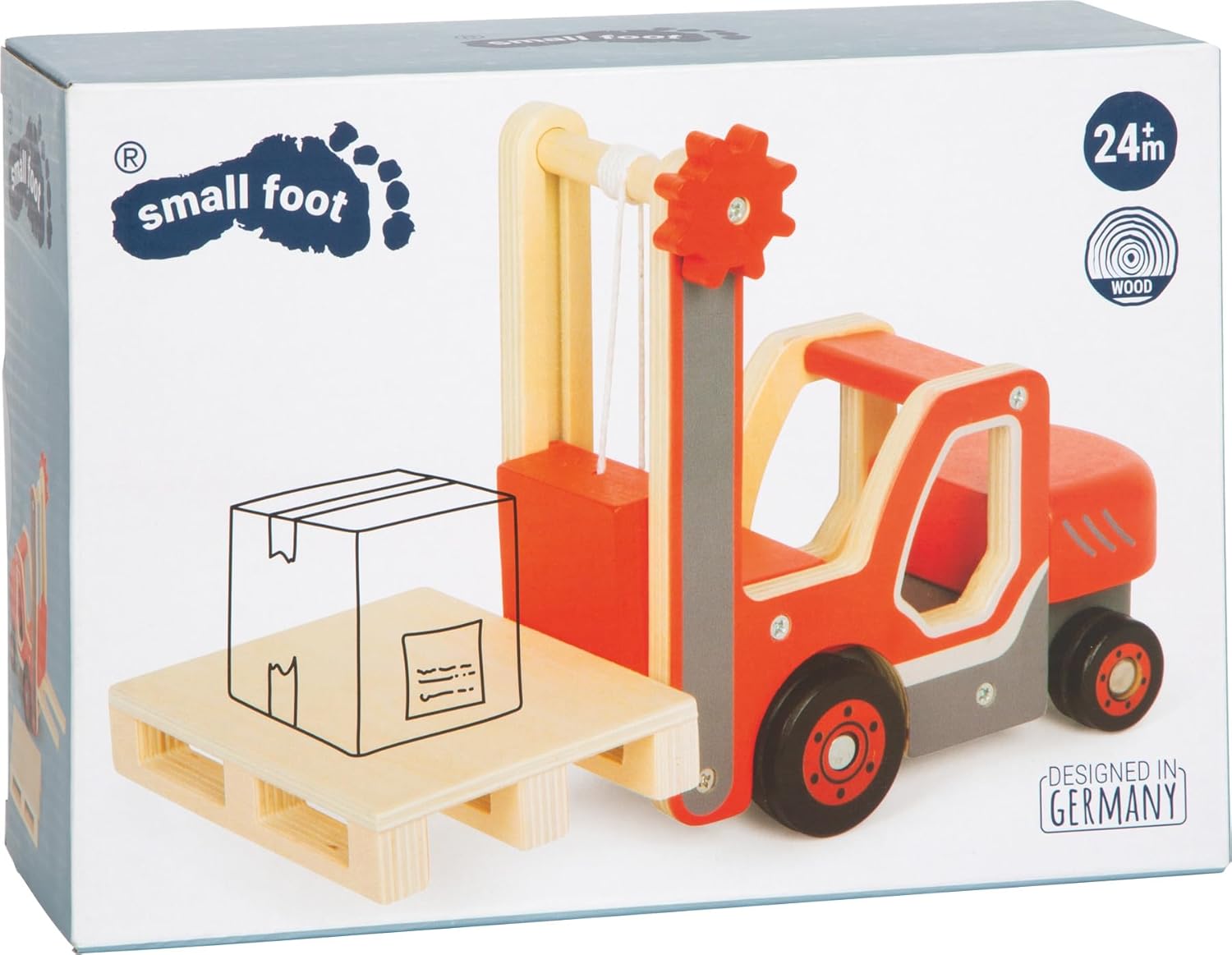 small foot vorkheftruck met pallet van hout, met beweegbare vork en kabellier, speelvoertuig voor kinderen vanaf 2 jaar, 12636