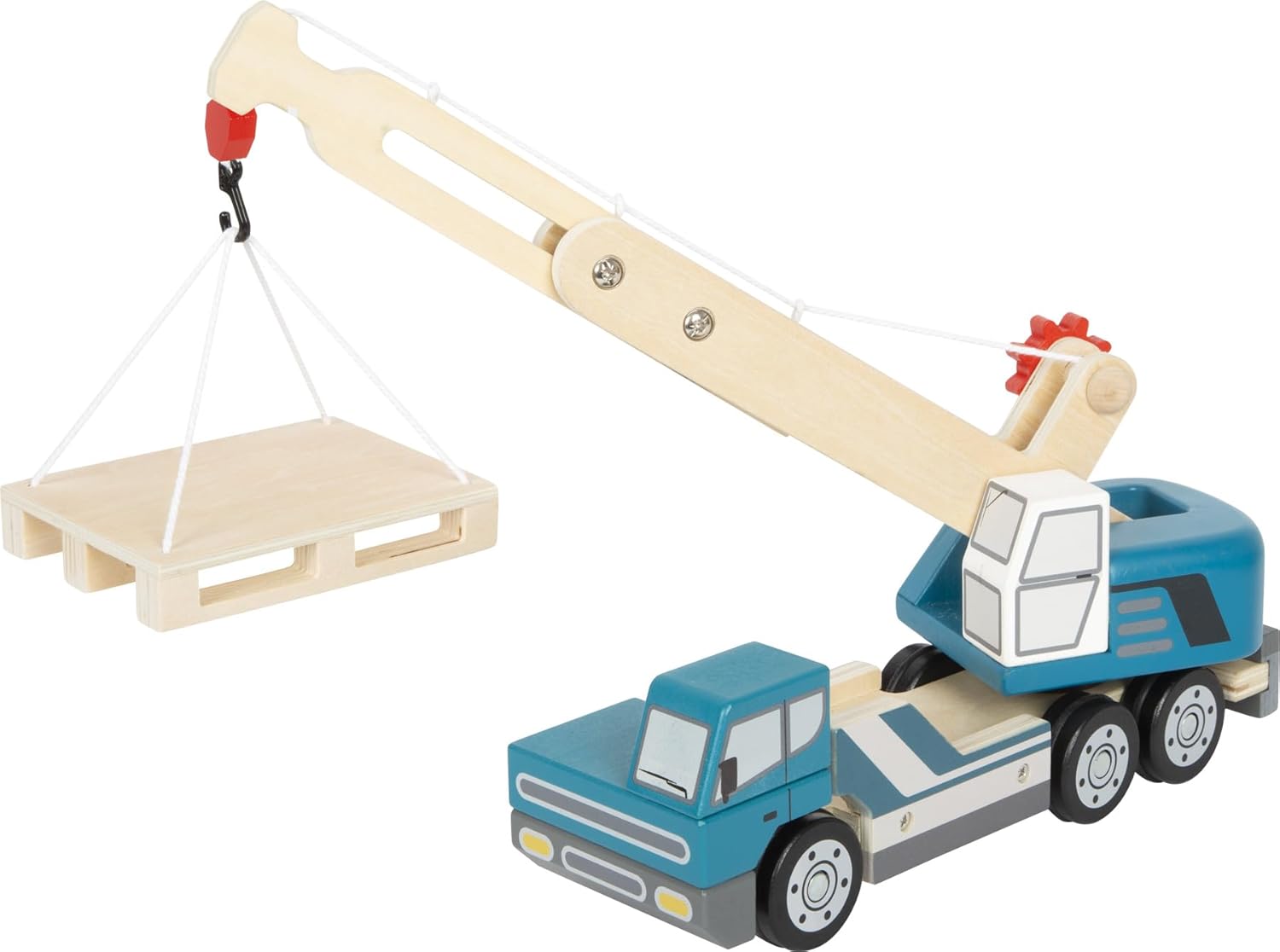 small foot kraanwagen met pallet van hout, speelvoertuig voor kinderen, met 360° draaibare kraan en accessoires, vanaf 2 jaar, 12639