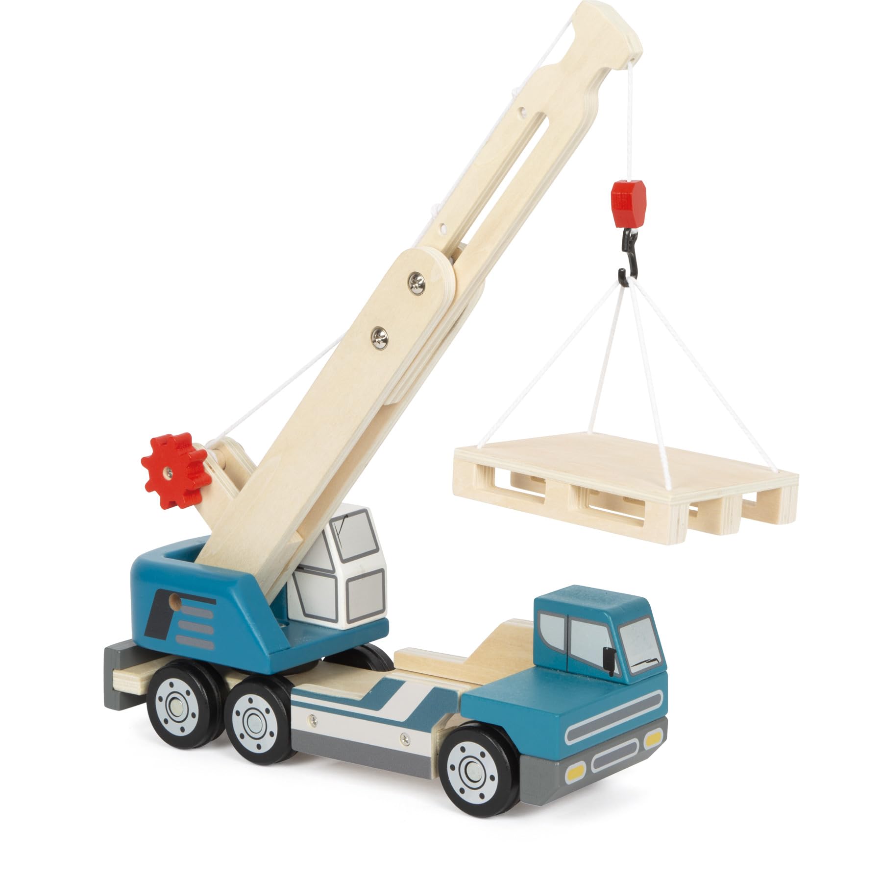 small foot kraanwagen met pallet van hout, speelvoertuig voor kinderen, met 360° draaibare kraan en accessoires, vanaf 2 jaar, 12639