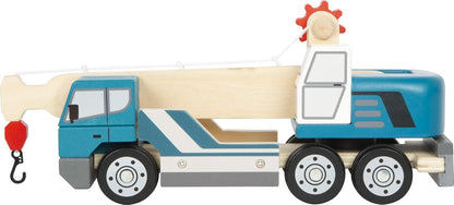 small foot kraanwagen met pallet van hout, speelvoertuig voor kinderen, met 360° draaibare kraan en accessoires, vanaf 2 jaar, 12639