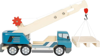 small foot kraanwagen met pallet van hout, speelvoertuig voor kinderen, met 360° draaibare kraan en accessoires, vanaf 2 jaar, 12639