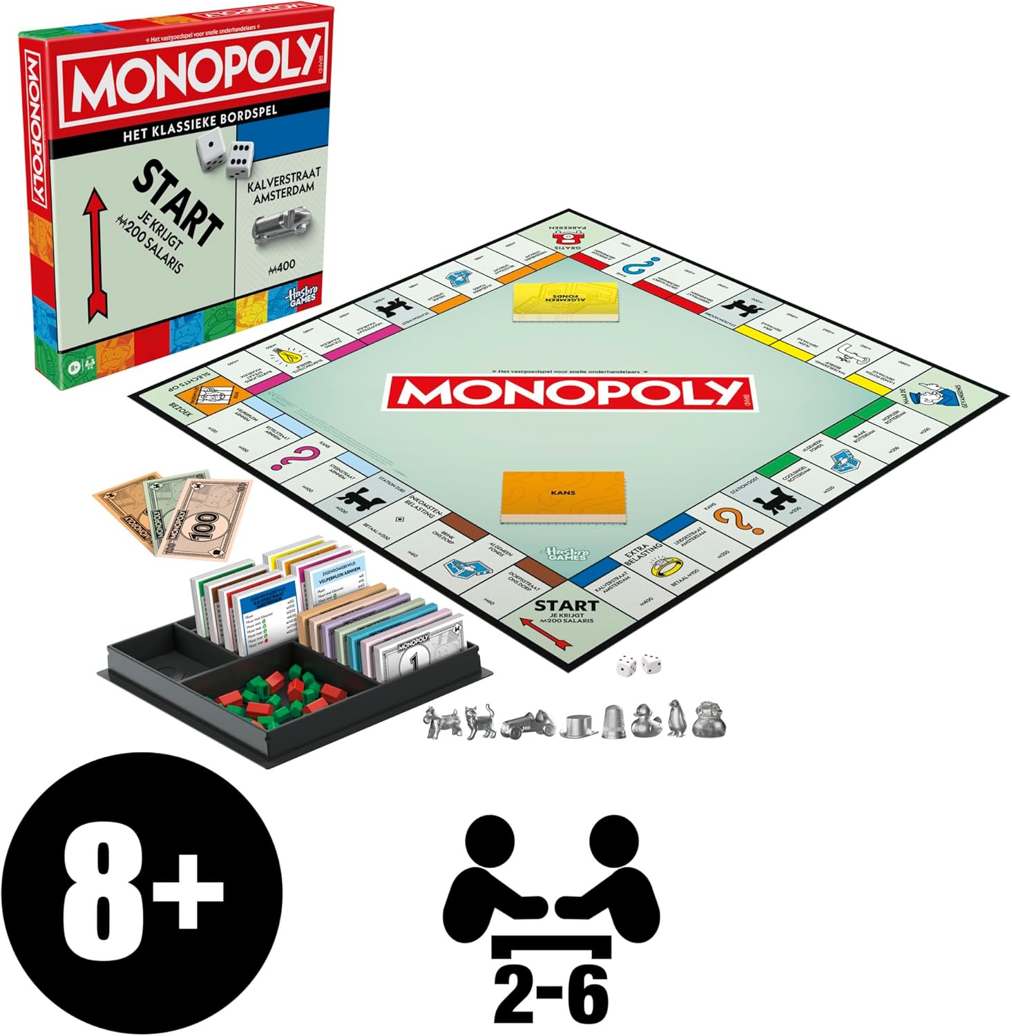 Monopoly Brettspiel mit Aufbewahrungsbox und Spielsteinen groß - Niederländische Version