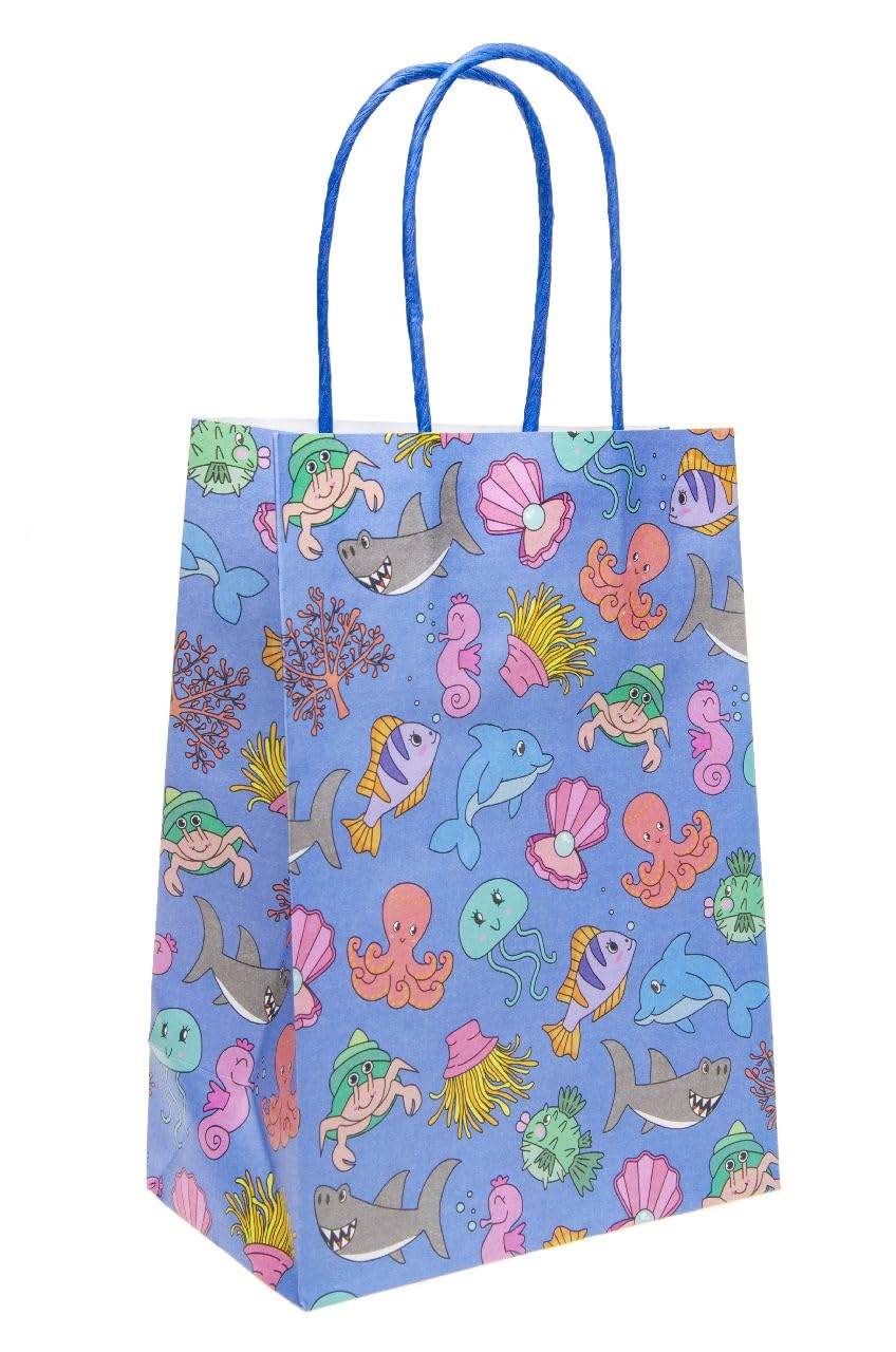 DUCKIEZ Eco-vriendelijke papieren geschenkzakken. Feestzakjes met handvatten. Verjaardagsfeestje gunst. (Oceaan, 1 zak