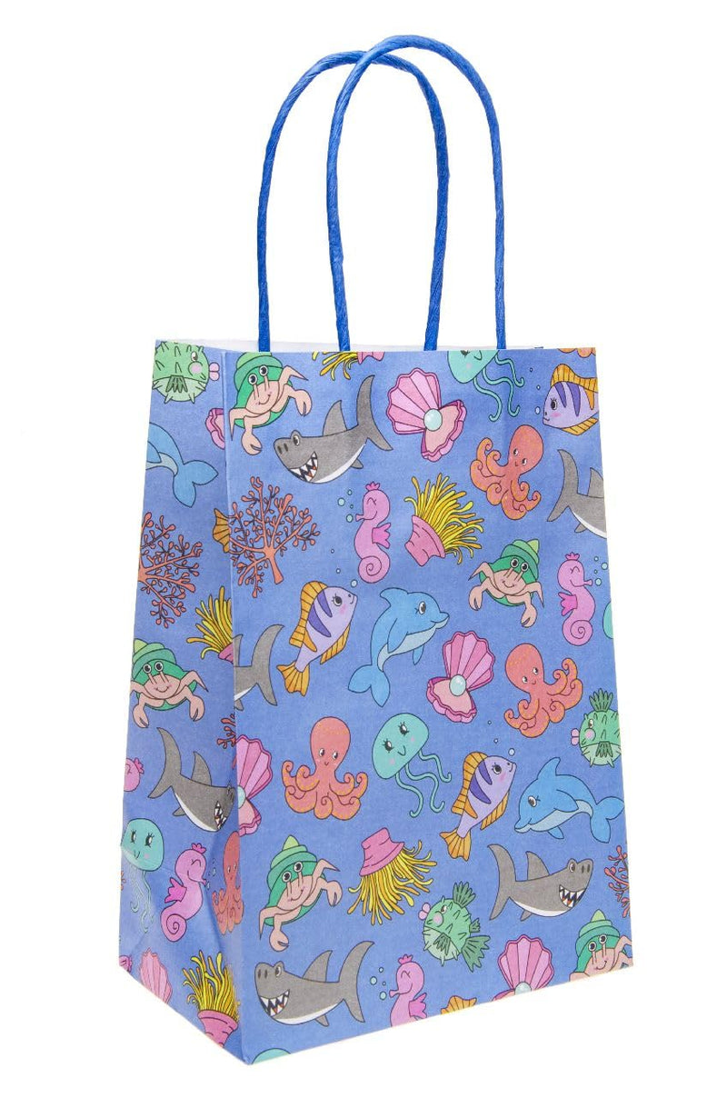 DUCKIEZ Eco-vriendelijke papieren geschenkzakken. Feestzakjes met handvatten. Verjaardagsfeestje gunst. (Oceaan, 1 zak