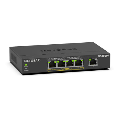 NETGEAR 5 porte, Gigabit Ethernet non gestito GS305PPV2, Switch PoE, con 4 x PoE+, 83W, montaggio a parete o da tavolo