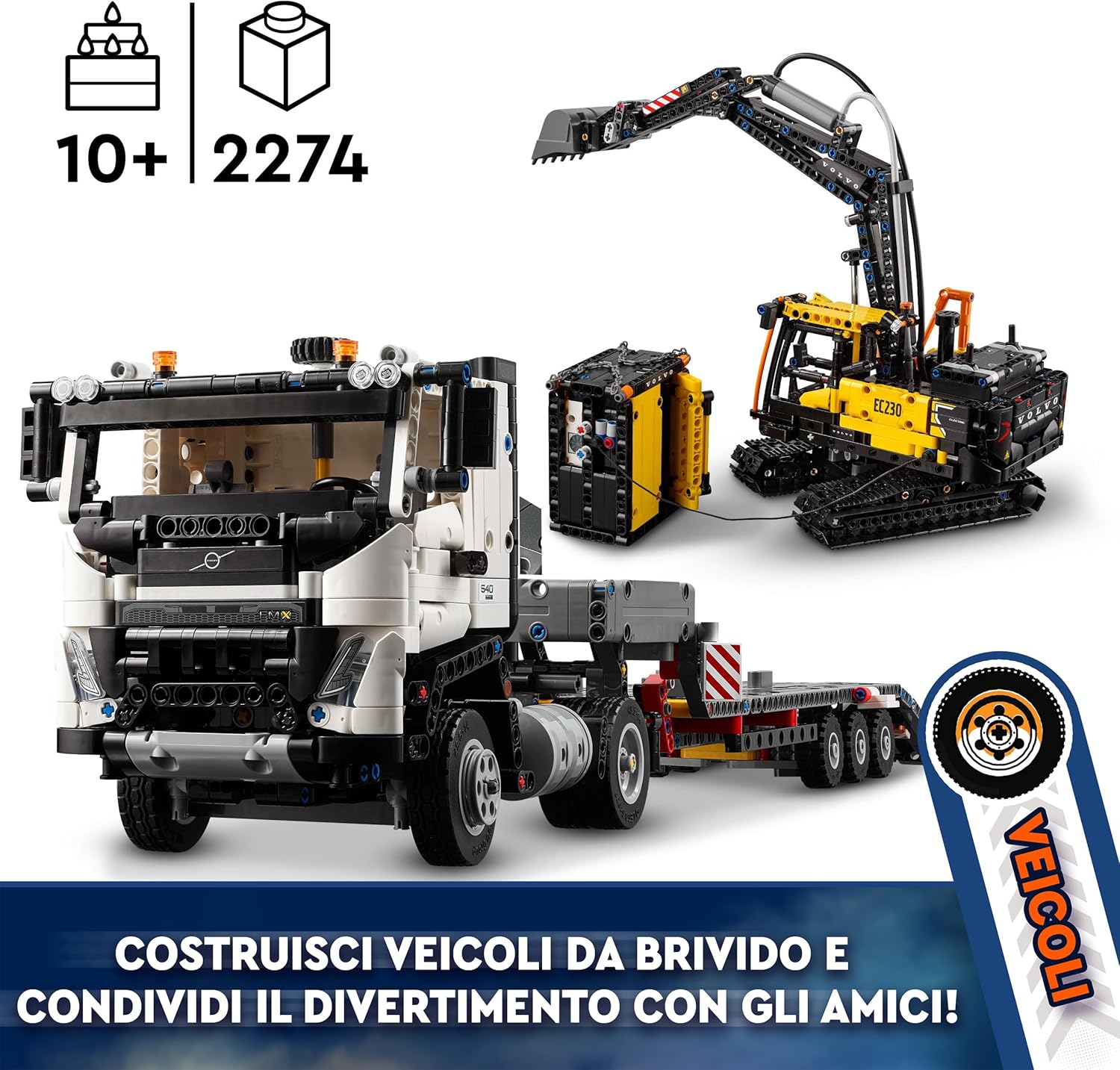 LEGO Technic Autocarro Volvo FMX ed Escavatore Elettrico EC230, Camion Giocattolo con Rimorchio, Veicolo e Stazione Ricarica, Regalo per Bambini e Bambine da 10 Anni Fan dei Giochi da Cantiere 42175