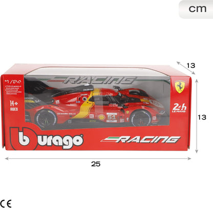 Burago 1/24 Maqueta Coche Ferrari 499P LMH, Cuerpo de Metal, Apertura de Puertas Manual, 24h Le Mans 2023, Maquetas de Coches, Miniatura de colección, Competición, Carreras, +14 años (78059