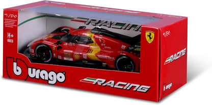 Burago 1/24 Maqueta Coche Ferrari 499P LMH, Cuerpo de Metal, Apertura de Puertas Manual, 24h Le Mans 2023, Maquetas de Coches, Miniatura de colección, Competición, Carreras, +14 años (78059