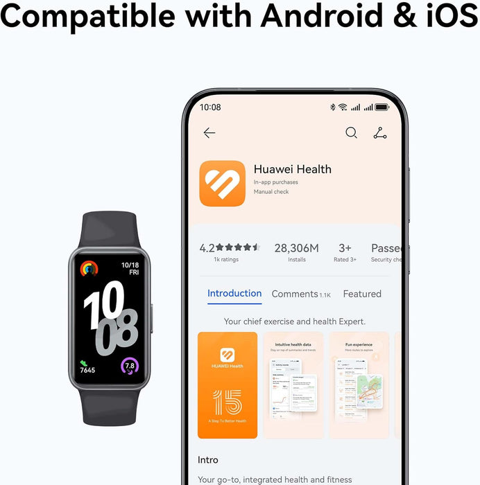 HUAWEI Band 10 Smartwatch Aluminum Alloy Case up to 14 Days Battery Life, iOS & Android, Average Sleep HRV and Sleep Insights with an AI-powered Fitness Monitoring Tracker, Sleep Breathing Awareness