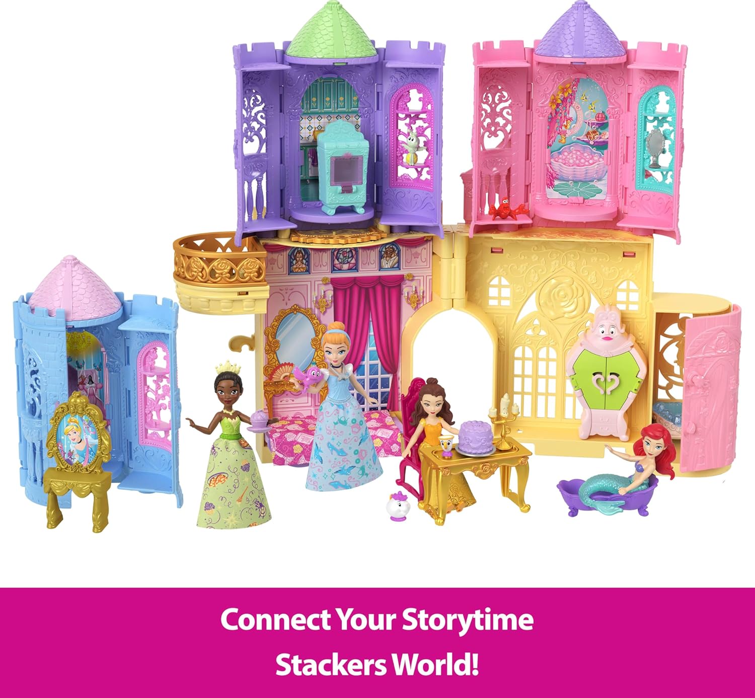 Mattel Disney Princess Tower Surprise - Muñecas pequeñas y Accesorios, Juegos apilables con 4 sorpresas y Amigo de Disney Movies (los Estilos Pueden Variar