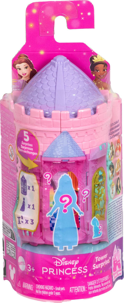 Mattel Disney Princess Tower Surprise - Muñecas pequeñas y Accesorios, Juegos apilables con 4 sorpresas y Amigo de Disney Movies (los Estilos Pueden Variar