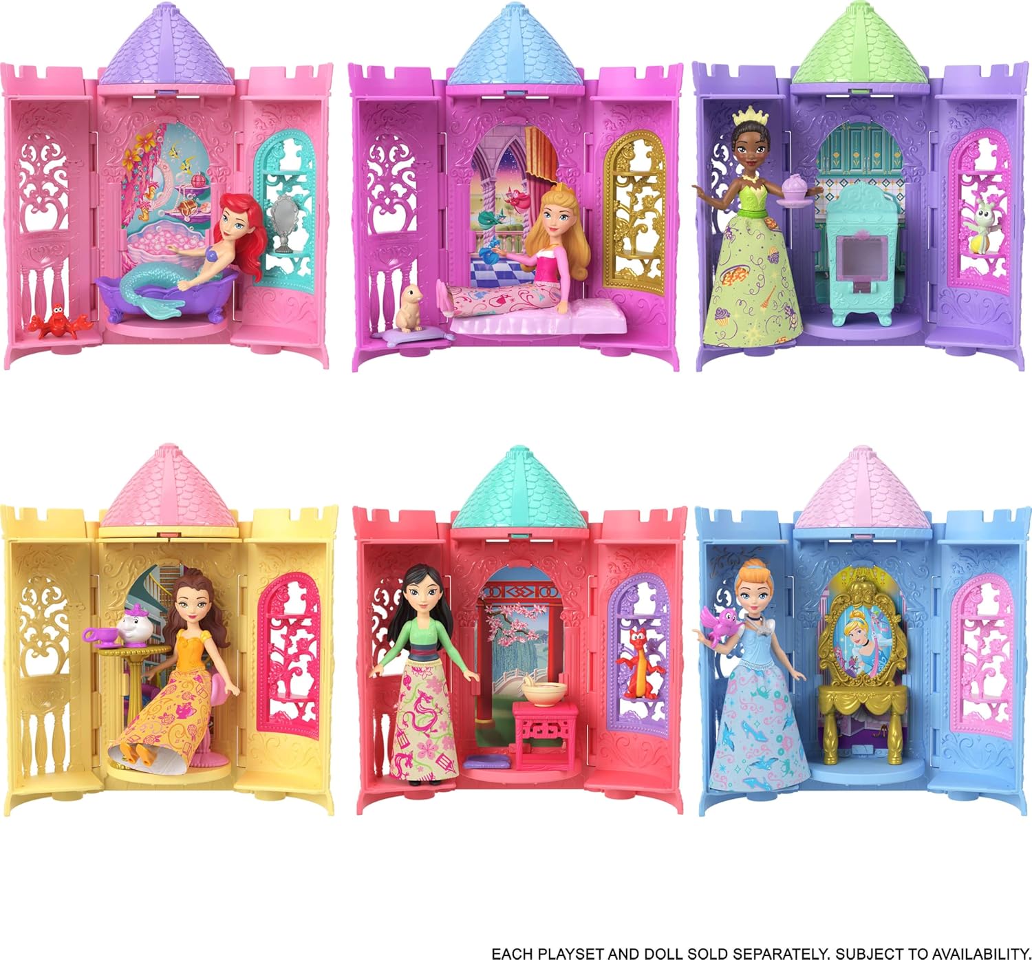 Mattel Disney Princess Tower Surprise - Muñecas pequeñas y Accesorios, Juegos apilables con 4 sorpresas y Amigo de Disney Movies (los Estilos Pueden Variar