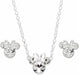 Disney - Minnie Mouse Silver Plated Brass and Clear Crystal Necklace and Stud Earring Set