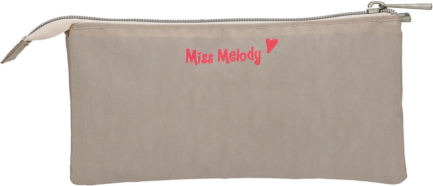Depesche 13342 Miss Melody Poppy Sand Pencil Case in Beige with Horse Motif and Poppies Pencil Case with 3 Inner Compartments
