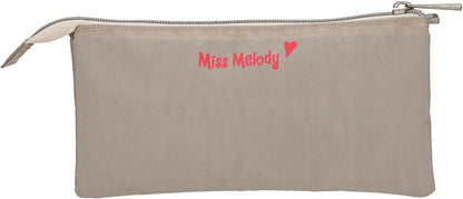 Depesche 13342 Miss Melody Poppy Sand Pencil Case in Beige with Horse Motif and Poppies Pencil Case with 3 Inner Compartments