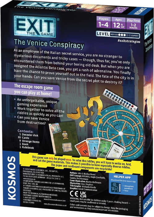 Thames & Kosmos EXIT: The Venice Conspiracy, Escape Room Card Game, Family Games for Game Night, Board Game for Adults and Kids, For 1 to 4 Players, Ages 12+