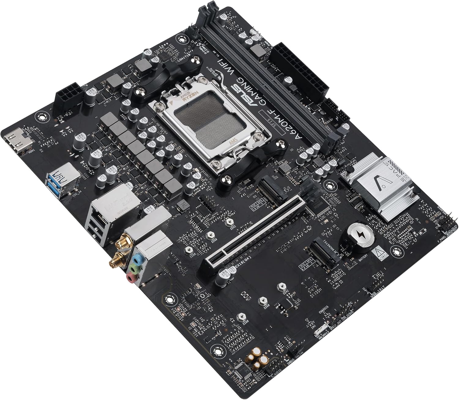 ASUS A620M-F GAMING WIFI, Scheda madre AMD mATX, DDR5, 2x M.2 PCIe 4.0, HDMI, 2.5Gb Ethernet, USB 3.2 Gen 1 Type-A, SafeSlot Core+, Q-DIMM, Q-LED Core, Q-Slot, ASUS 5X PROTECTION III, Armoury Crate