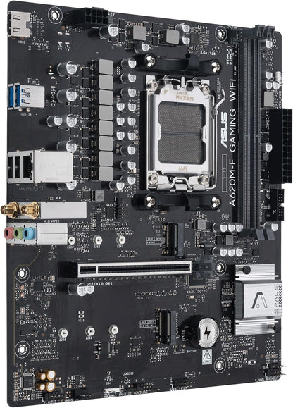 ASUS A620M-F GAMING WIFI, Scheda madre AMD mATX, DDR5, 2x M.2 PCIe 4.0, HDMI, 2.5Gb Ethernet, USB 3.2 Gen 1 Type-A, SafeSlot Core+, Q-DIMM, Q-LED Core, Q-Slot, ASUS 5X PROTECTION III, Armoury Crate