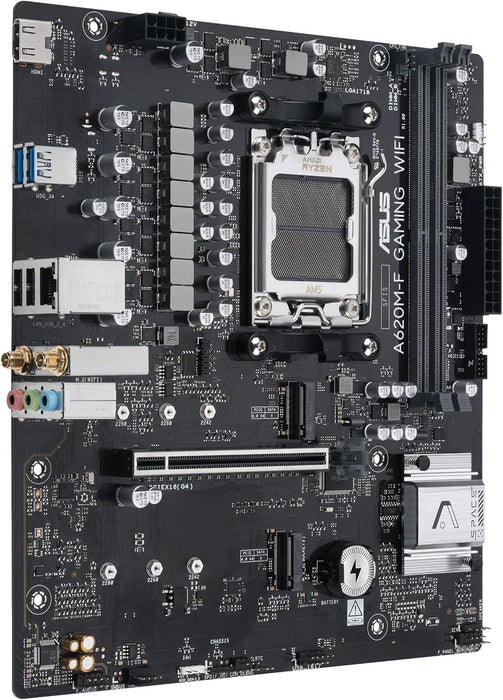 ASUS A620M-F GAMING WIFI, Scheda madre AMD mATX, DDR5, 2x M.2 PCIe 4.0, HDMI, 2.5Gb Ethernet, USB 3.2 Gen 1 Type-A, SafeSlot Core+, Q-DIMM, Q-LED Core, Q-Slot, ASUS 5X PROTECTION III, Armoury Crate