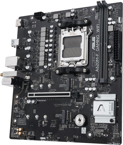 ASUS A620M-F GAMING WIFI, Scheda madre AMD mATX, DDR5, 2x M.2 PCIe 4.0, HDMI, 2.5Gb Ethernet, USB 3.2 Gen 1 Type-A, SafeSlot Core+, Q-DIMM, Q-LED Core, Q-Slot, ASUS 5X PROTECTION III, Armoury Crate
