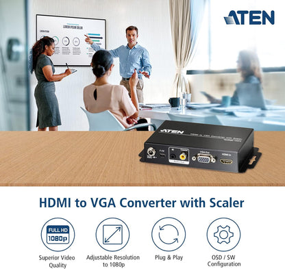 VC812 HDMI to VGA Converter with Scaler (Black) | up to 1080p; 1920 x 1200 | UK | ATEN #1 KVM Market Leader