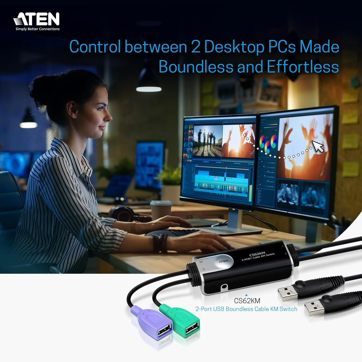 ATEN CS62KM 2-Port Boundless KM Switch