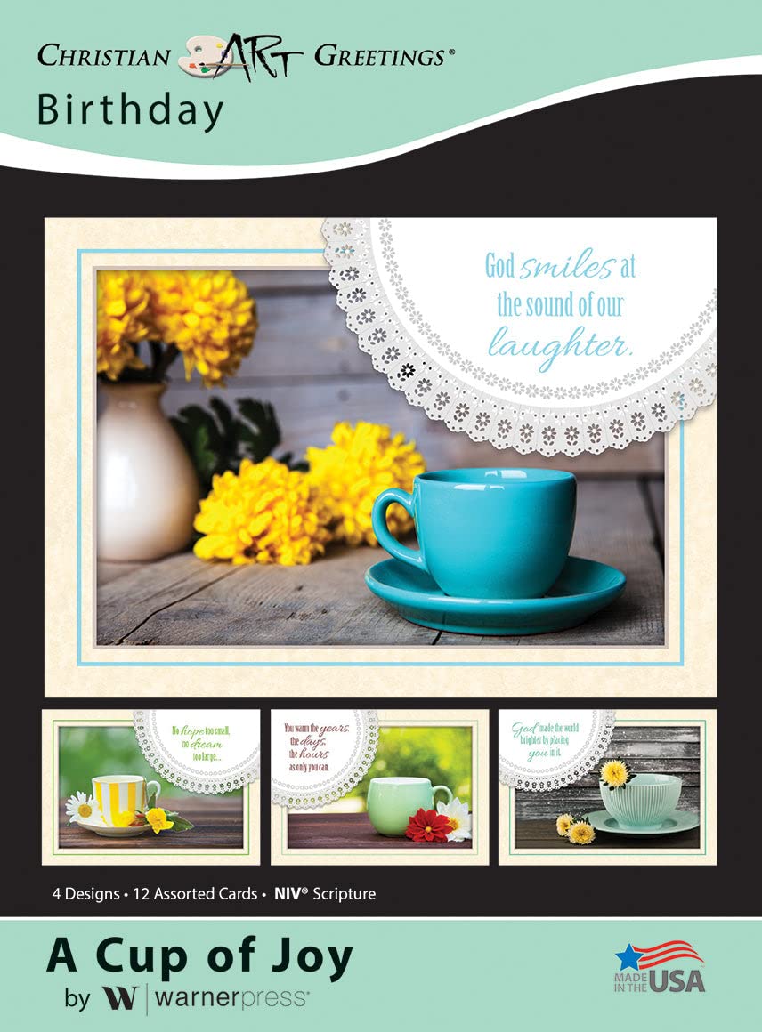 Greeting Cards Assortment Box - A Cup of Joy (NIV) - Birthday Greeting Cards - Christian Greeting Cards Assortment with Envelopes - Bible Verse Cards - Scripture Cards with Bible Verses - Box of 12