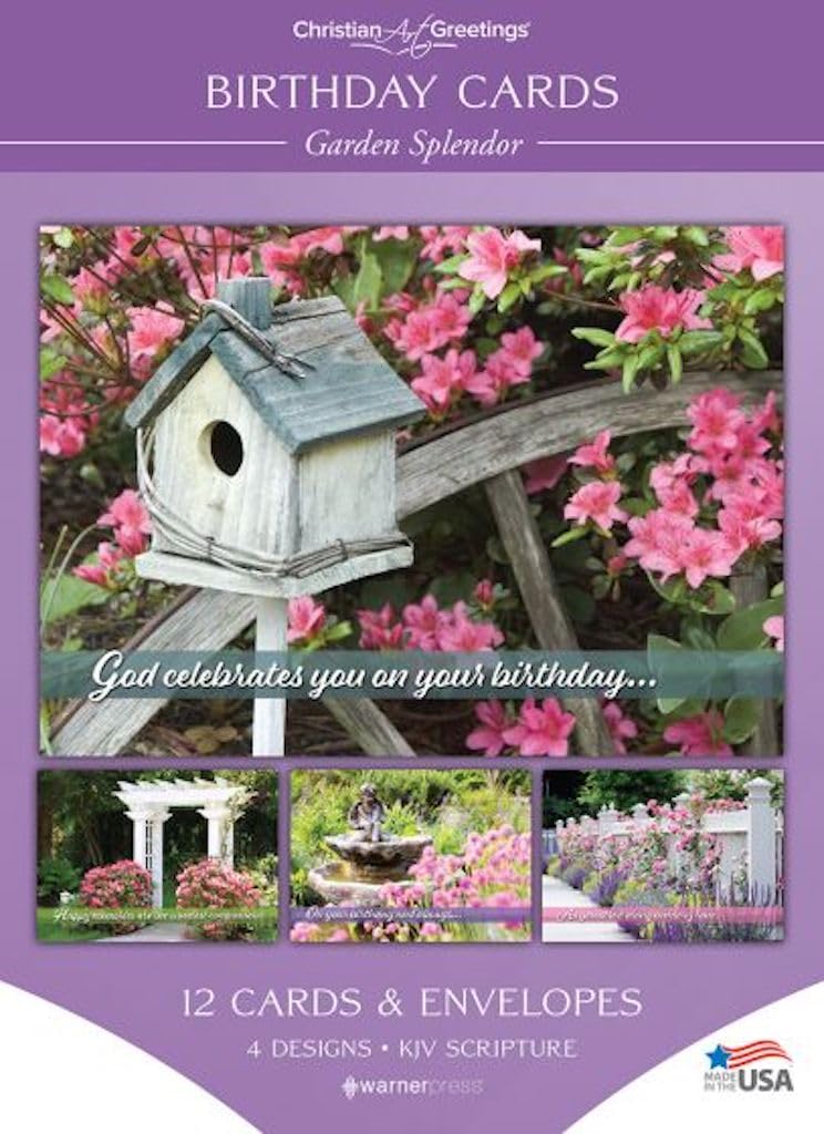 Warner Press G3454 Garden Splendor Birthday Assorted Cards with KJV Scripture - Box of 12