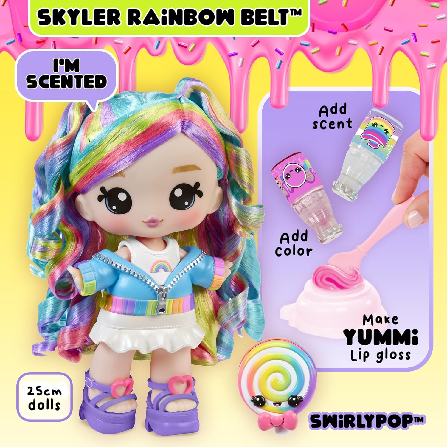 YUMMI LAND Yummiland x Peeps Lip Gloss Doll – Goldie Mallows – Includes 1 Customizable Fashion Doll and Lip Gloss Kit with Exclusive Color, Aroma and Transparent Base, for Kids 4 Years Old