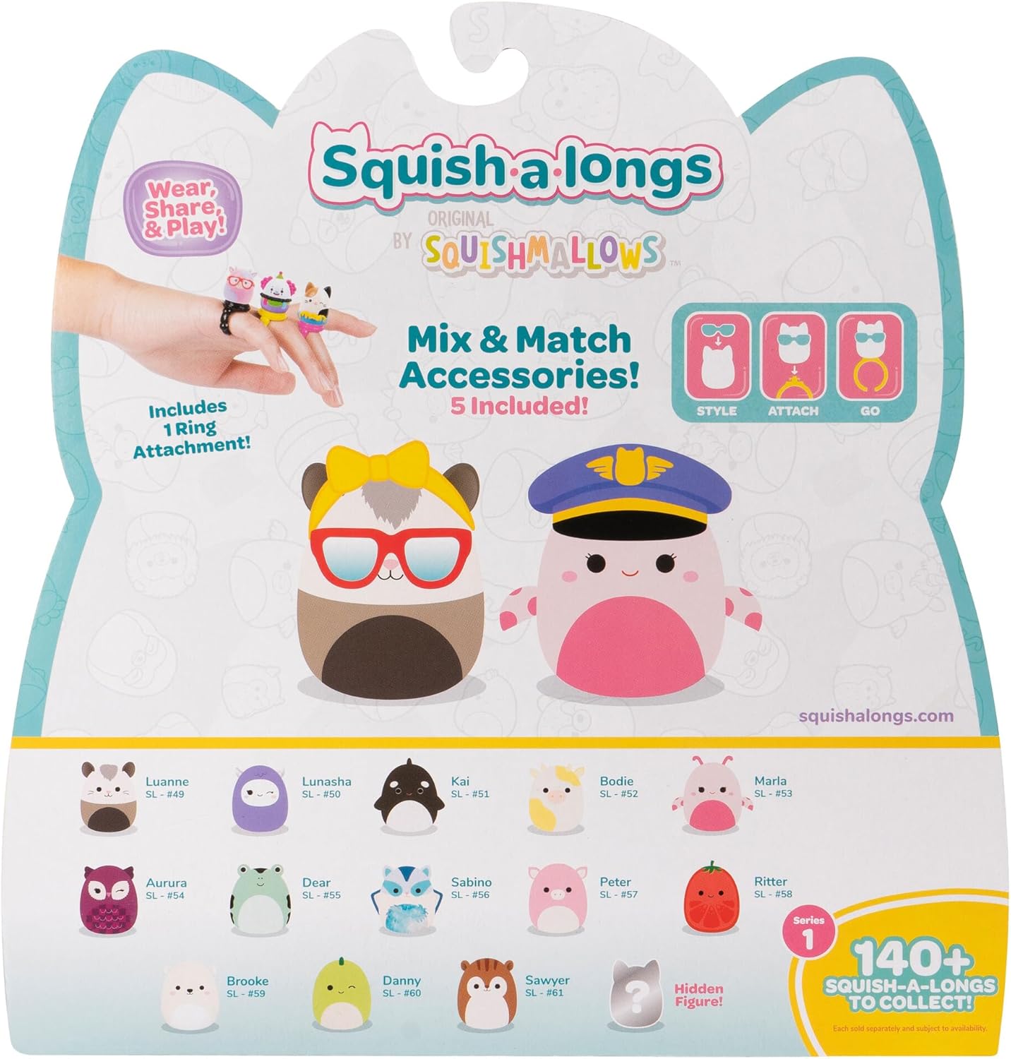 Squish-a-longs by Original Squishmallows 14 Pack - 1-Inch Mini-Squish with 4 Accessories, 1 Ring, and a Collector’s Guide - Collect, Trade, & Play