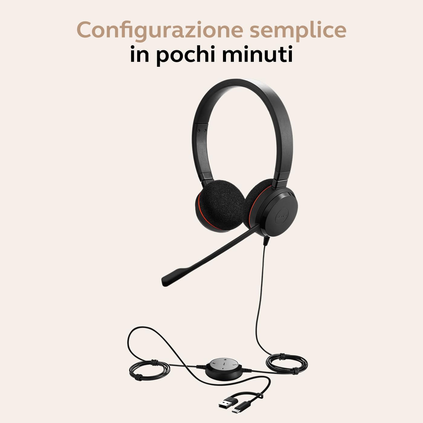 Jabra Evolve 20 Stereo Headset – Unified Communication Certified Headphones for VoIP Softphone with Passive Noise Cancellation – USB-C/A – Black