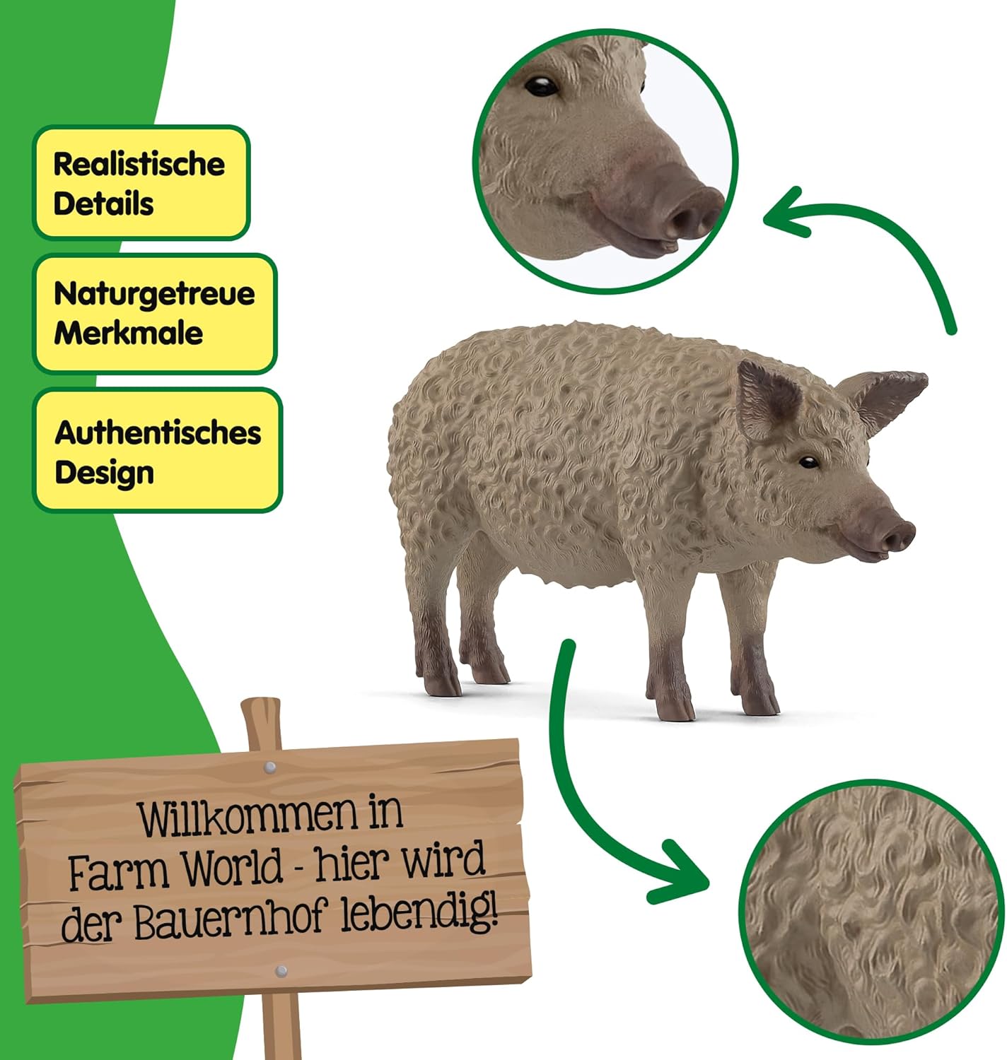 schleich 14892 Wollschwein, ab 3 Jahren, Farm World - Spielfigur, 3 x 10 x 6 cm