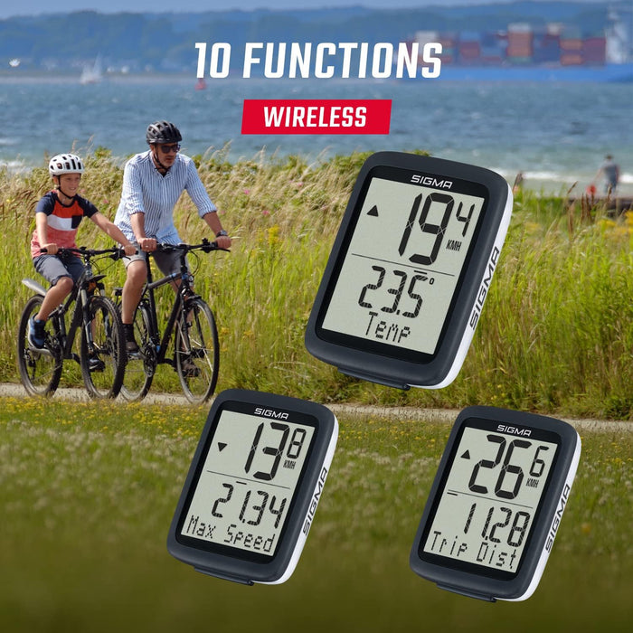 Sigma Sport BC 10.0 WL, wireless bicycle computer with numerous functions, bike computer for the highest demands, easy to use with large buttons and a clear display