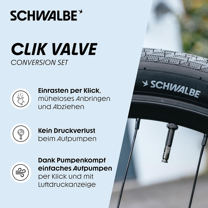 Schwalbe Clik Valve - Kit di conversione SV-SCV (Valves with Pump Head