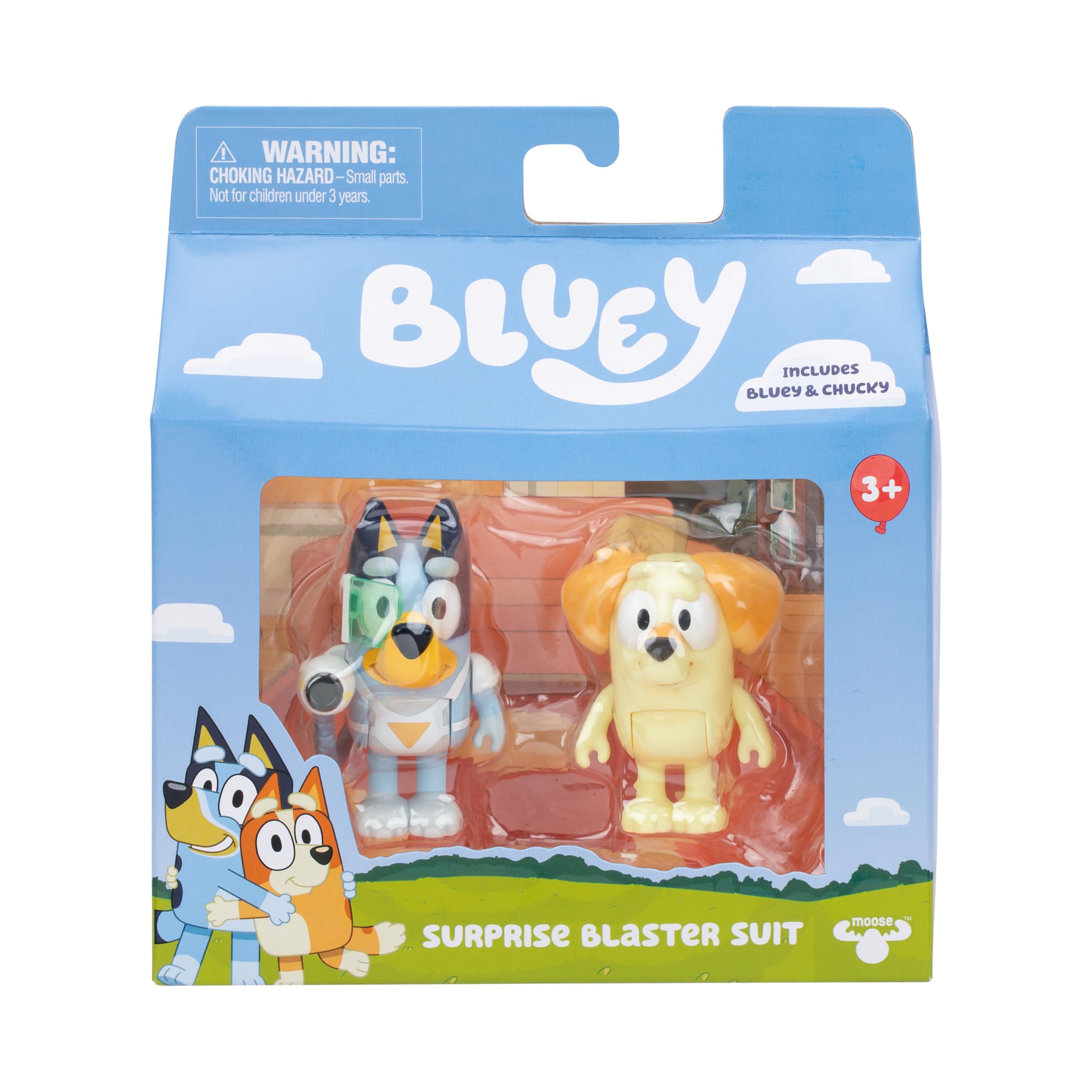 Bluey Figure 2-Pack - Surprise Blaster Suit Pack, 2.5 inch / 6.35 cm Figures of Bluey and Neighbor Chucky, Recreate Favorite Moments